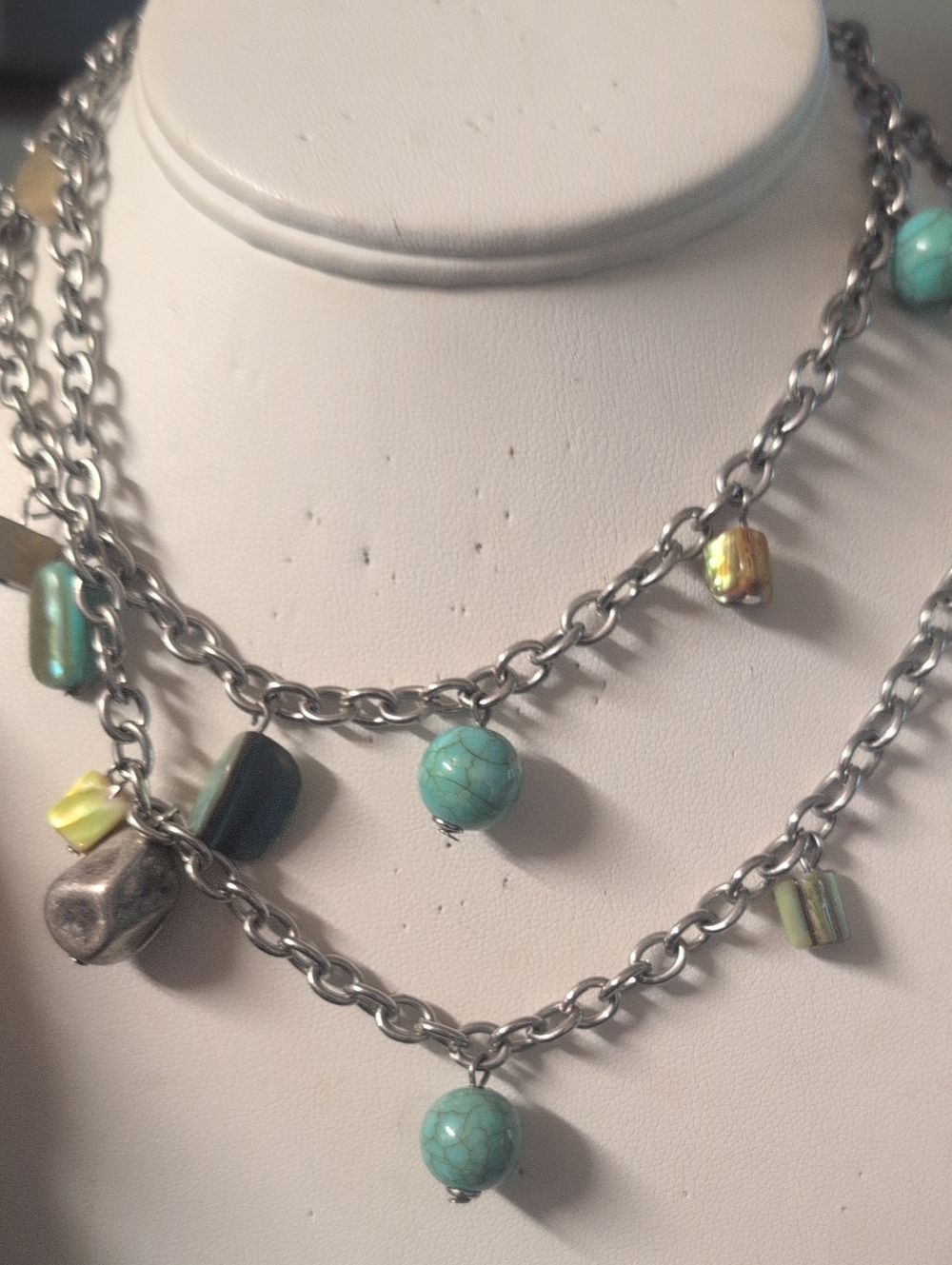 Turquoise Bead Charm Necklace with Yellow, And Silver Beads